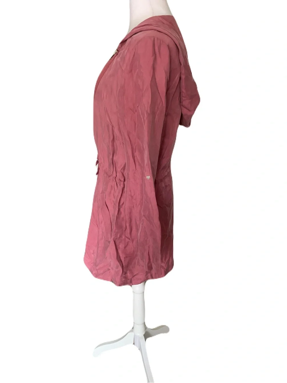 NWT MELLODAY Womens Medium Rose Pink Zip Hooded Drawstring Utility Jacket Casual